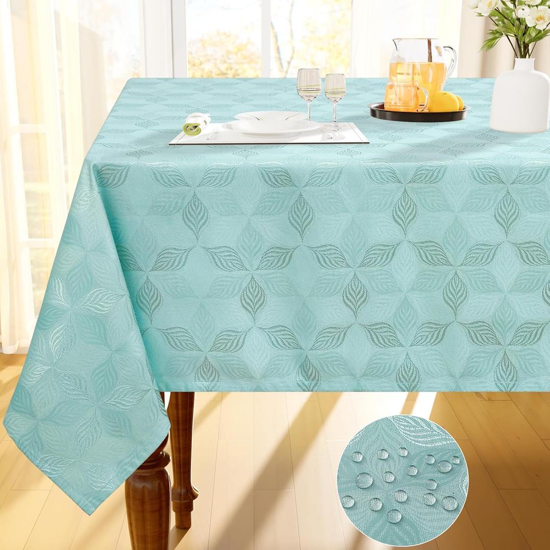 Smiry Rectangle Thanksgiving Tablecloth, 52x70 Inch Fall Waterproof Damask Table Cloth, Autumn Leaves Fabric Jacquard Table Covers for Harvest Parties, and Holiday Dinner, Turquoise
