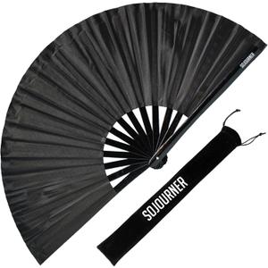 SoJourner Bags Rave Fan - Large Folding Fan - Clack Fan Hand Fan for Raves, Halloween, Burlesque, Rainbow Outfits for Women & Festival Accessories (Solid Black)