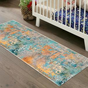 Lahome Modern Abstract Runner Rug - 2x6 Washable Hallway Rug Runner Soft Colorful Bedoom Carpet, Non-Slip Low Pile Contemporary Accent Mats for Kitchen Nursery Laundry Room (Rosy)