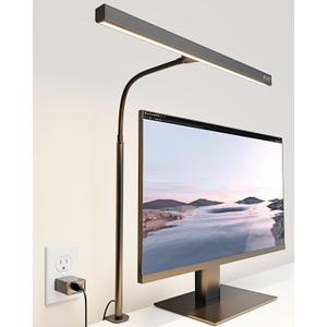 SUPERDANNY LED Desk Lamp for Office Home, Eye-Caring Desk Light with Adjustable Gooseneck, 12W Touch Control Dimmable Brightness, Architect Clamp Lamp with USB Adapter for Reading Study Workbench (Black)