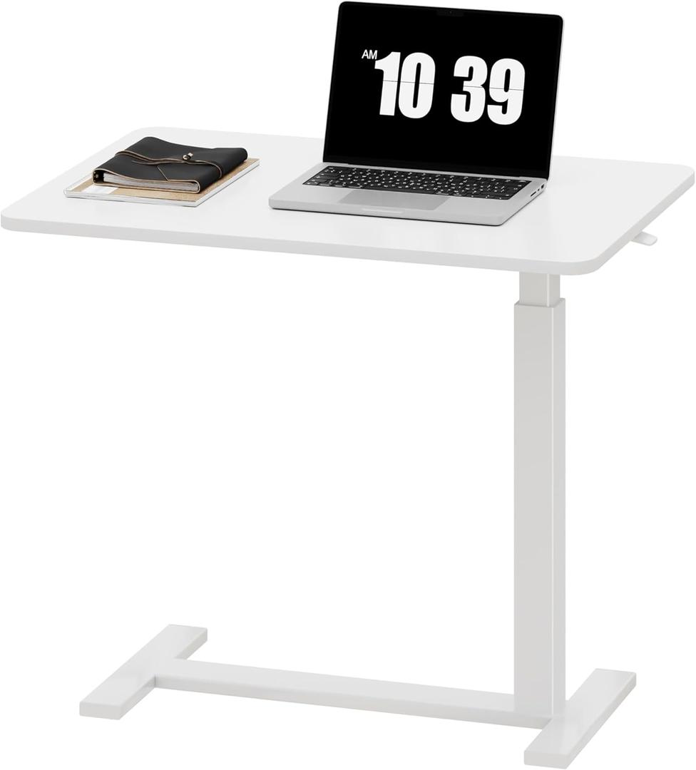 Sweetcrispy Overbed Bedside Table with Wheels, Adjustable Hospital & Home Use Bed Rolling Laptop Table, Mobile Standing Desk, White (27.56"D x 15.75"W x 43.31"H)