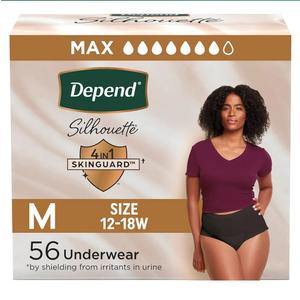 Depend Silhouette Adult Diapers, Incontinence & Postpartum Bladder Leak Underwear for Women, Maximum Absorbency, Medium, Black, 56 Count (2 Packs of 28), Packaging May Vary