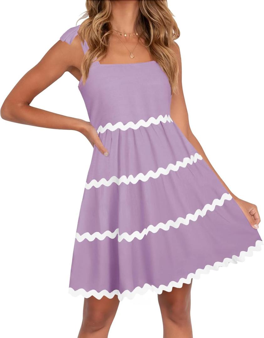 ZESICA Women's Summer Swing Mini Dress Casual Spaghetti Straps Sleeveless Smocked Backless Flowy A Line Sundress (Purple, M)