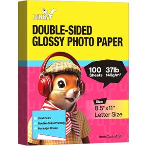 Uinkit Photo Paper Glossy Double Sided 8.5x11 Inkjet 37lb 140gsm Dye ink Thin Photo Picture Flyer Calendar Magazine CD Cover letter (100, 8.5 x 11 x Glossy)