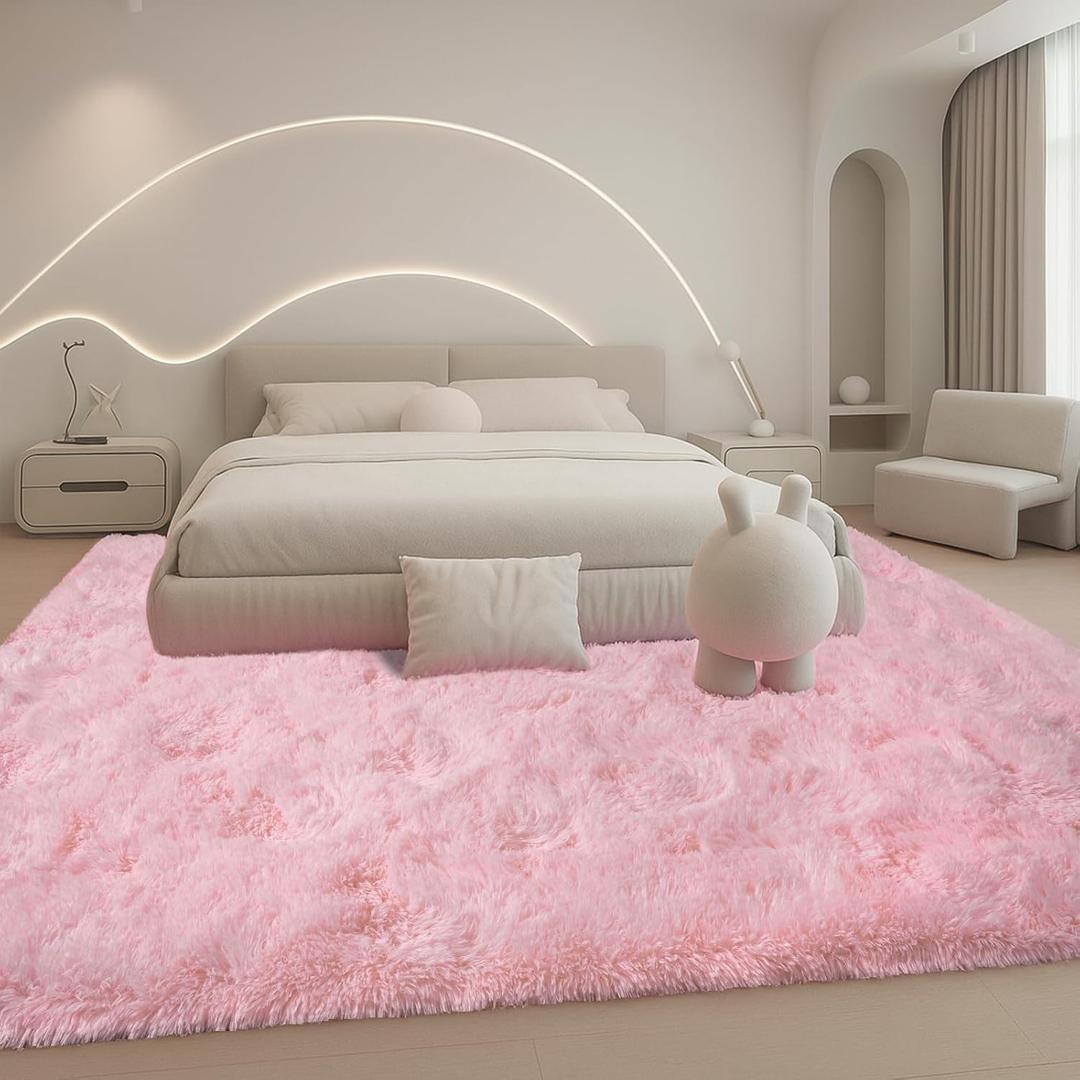 8x10 Area Rugs Living Room, Pink Large Plush Fluffy Bedroom Carpet, Non-Slip Upgraded Indoor Thick Soft Rug, Modern Plush Carpet Suitable for Kids Home Decor Aesthetics Dorm.