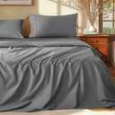 Shilucheng 100% Egyptian Cotton Queen Size Sheets Set - 1000 Thread CountLuxury Cotton Bed SheetsBreathable & Cooling Bedding and Pillow Cases, 16 Inch Deep Pocket - 4 Piece (Grey, Queen)