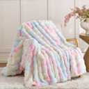 Smoofy Faux Fur Throw Blanket for Couch - Rainbow Super Soft Cozy Bubble Blanket, Fluffy Plush Fuzzy Throw for Sofa & Bed, Thick Lightweight Warm Blanket, Luxury Aesthetic Gift for Women 60"x80"