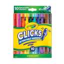 Crayola Clicks Retractable Tip Marker Set for Kids (10ct), Markers For School, Long Lasting Coloring Book Supplies, No Dry, Back to School Essentials, 6+