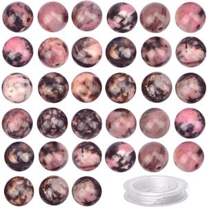 100PCS Gorgeous Black Stripe Rhodonite Natural Gemstone Loose Beads 8mm Smooth Round DIY Bracelet Necklace for Jewelry Making (Pink Black Rhodonite, 8MM) (8MM, Pink Black Rhodonite)