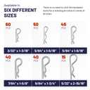 Cotter Pins 250 Pcs r pins - Sturdy & Durable Alloy Steel - R- Shaped Heavy Duty Cotter Pin Assortment Kit in 6 Different Sizes - Perfect for Mechanics, Lawn Mowers, & RV Owners