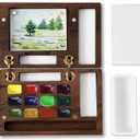 MEI COLOUR Travel Mini Watercolor Paint Set for Adult Artists, Wooden Pocket 12 Color Watercolors Portable Painting Kit Contains Pen Paper Sponge Wash Bucket Spring