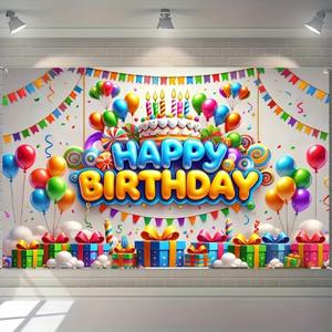 HOMETITUTE Happy Birthday Banner Colorful Balloon Banners Decoration Backdrop Kids Theme Banners Backgroun Happy Birthday Wall Banner Sign for Party Supplies Outdoor Holiday Decor 71x43 Inch