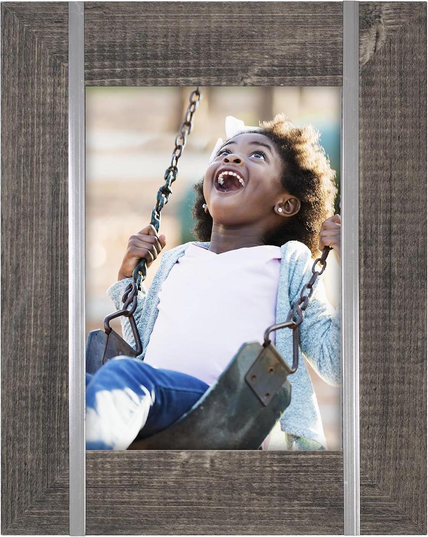 Malden International Designs 5x7 Rustic Gray Picture Frame With Metal Accents