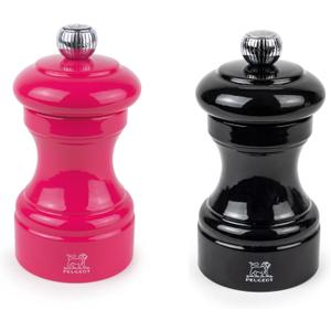 Peugeot Bistro Pepper and Salt Mill Set, 4in - Essential Kitchen Tools with Adjustable Grinding Precision, Beechwood Mills - Enhance Flavors in Everyday Cooking (Pink/Black)
