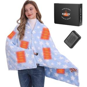 KSFJZF Heated Blanket, Cordless Portable Heated Throw Blanket, Battery Operated Heating Blanket with Rechargeable 20000mAh Power Bank, 59" x 35.5" Electric Heated Shawl, 3 Fast-Heating Levels (Blue)