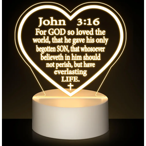 Kosiz John 3:16 Easter Christian Decor Gift Engraved Sayings Acrylic Night LED Light with Base Inspirational Desk Decor Gift for Dad Mom Church Baptism Jesus Church Favors