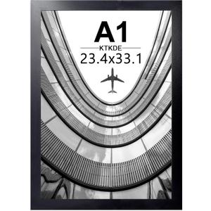 KTKDE A1 Picture Frame,23.4x33 Poster Frame Black Woodgrain, Vertical & Horizontal Wall Hanging Large picture frames for Photos, Posters & Art Prints