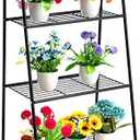 DOEWORKS 3 Tier Metal Plant Stand, Metal Storage Shelf, Ladder Shelf, 50in Tall Standing Ladder Shelves, Leaning Bookshelf for Home Office/Living Room/Home- Black