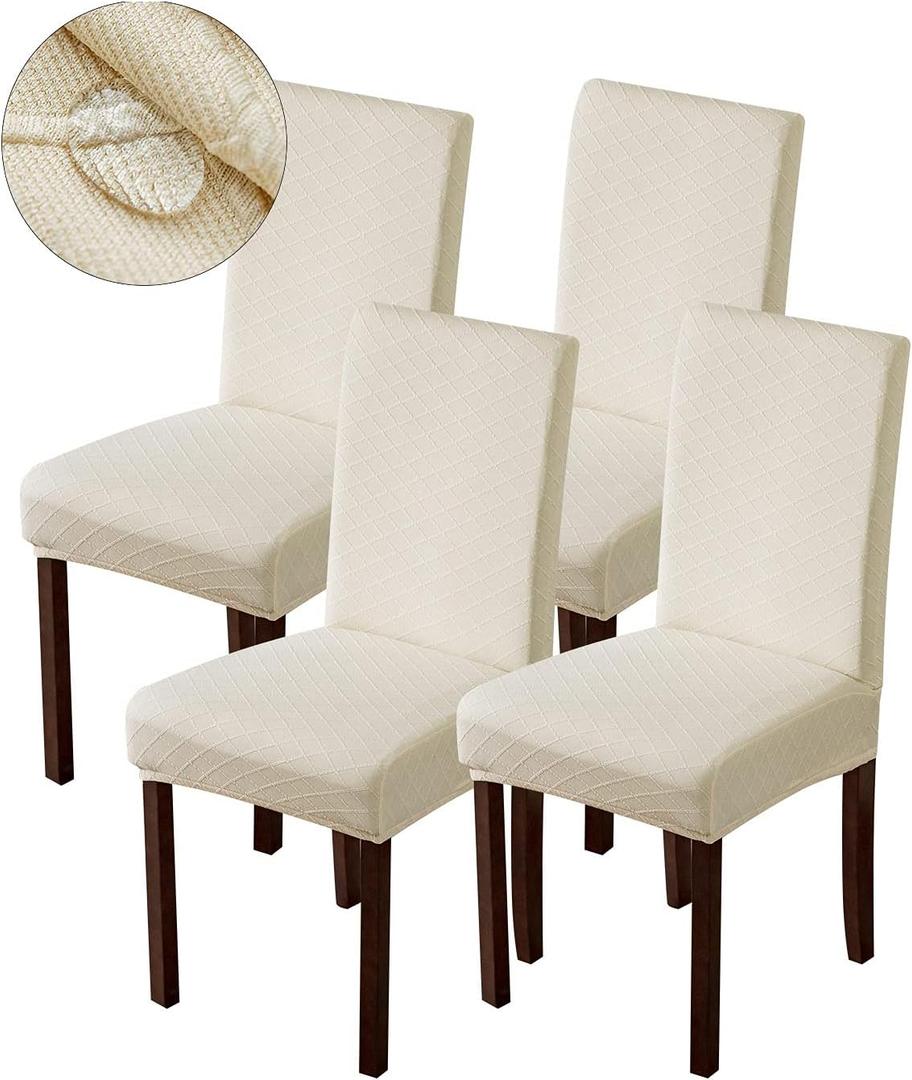 Genina Waterproof Chair Covers for Dining Room Dining Chair Covers Kitchen Parsons Chair Covers (Beige, 4 PCS) (Dimensions 19"D x 19"W x 23.5"H)