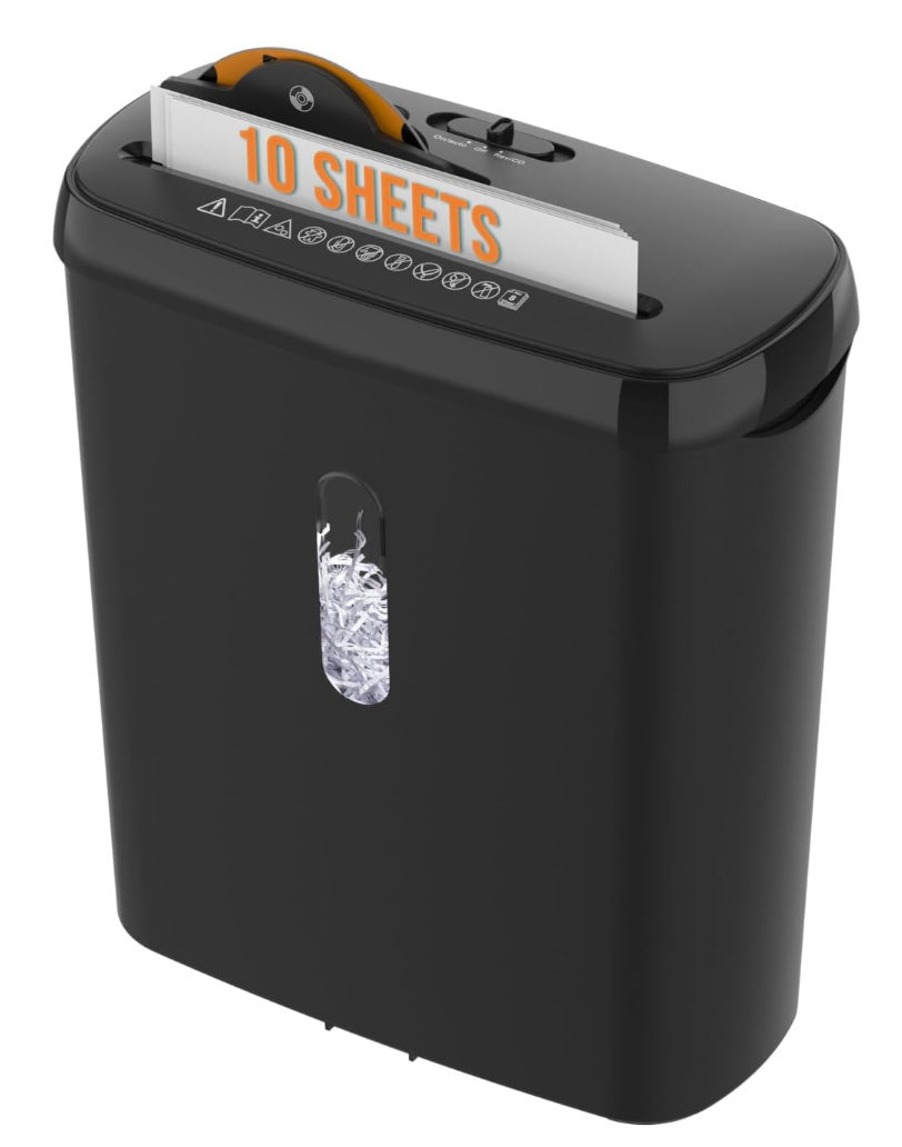Suntiko 10-Sheet Strip Cut Paper Shredder, P-2 Security Level for Home Office, 3.17 Gallon Bin, Shreds CDs & Credit Cards, ETL Certified, Black