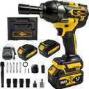 Rhovixster 1/2 Impact Gun, Cordless Impact Wrench Set, 1/2 Torque Impact, Brushless Motor High Torque Impact Guns with 2pcs 4Ah Battery & 1pcs Charger, 850N.M Torque