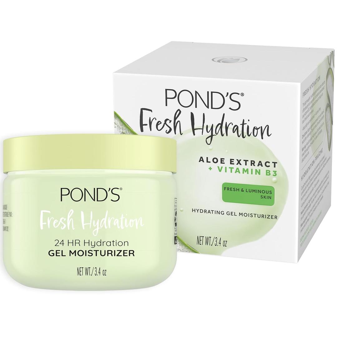 PONDS Fresh Hydration Gel Moisturizer 24 HR Hydration with Aloe Vera Extract, Vitamin E & B3 Niacinamide & Oil-Free Face Moisturizer Dermatologist Tested, 3.4 oz