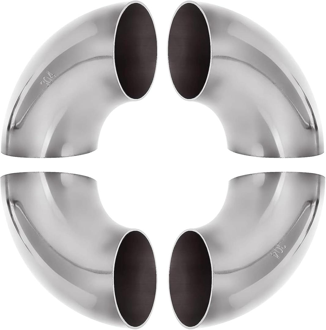 4 Pack 304 Stainless Steel Mandrel Bend Elbow, 90 Degree Exhaust Elbow Pipe, 2.5 Inch OD Mandrel Elbow, Thickness 16GA/.065" for Car Modified Exhaust Elbow Pipe, Stair Handrail, Exhaust System