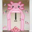 Axolotl Winter Birthday Party Decorations Pink Axolotl Door Cover Arch Decor Front Door Porch Banner Backdrop Wall Decor for Indoor Outdoor Yard Garage Cartoon Archway Baby Shower Party Supplies