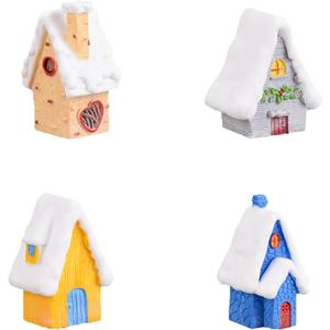 LONCESS Mininature Christmas Tree House Fairy Garden Accessories, Fairy Garden Decor for Christmas Decoration, Christmas Party Supplies, Accessories, 4 Pieces Christmas Accessories