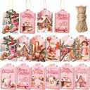 120 Pcs Pink Vintage Christmas Paper Gift Tags with String Winter Gift Hanging Paper Tags for Christmas Tree Winter Holiday Wish Labels