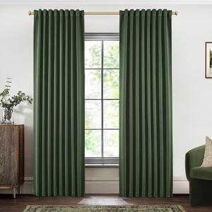 SHINELAND Olive Green Room Darkening 96 Inch Long Ceiling Curtain for Track System,Floor Length Ceiling Track System Curtains Ceiling Mount Floor Length Boho Blackout Curtains for Bedroom Aesthetic (52"W x 96"L (Pack of 2))