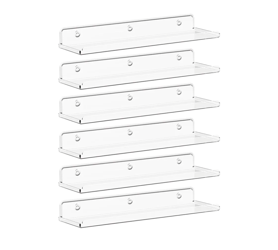 Lifewit Floating Shelves for Wall, 6 Pack 15" Clear Acrylic Shelf Room Decor for Book/Figures/Photo/Makeup in Bathroom, Book Shelf, Living Room, Bedroom, Kitchen Storage and Organization
