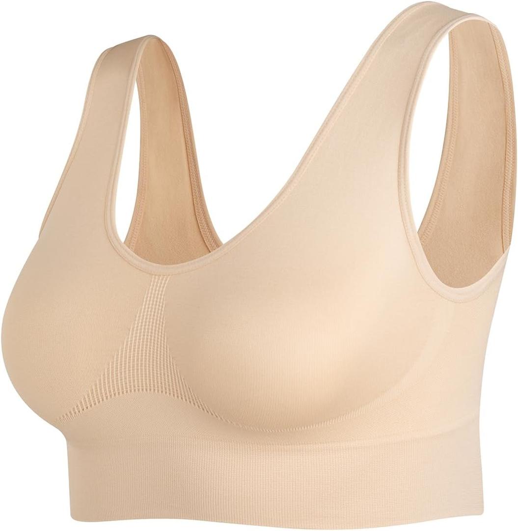 JEMINAY Women's Wireless Sleep Bras Unpadded Seamless Comfort Bras Throw-on Wire free Bralettes,1*Beige,3XL
