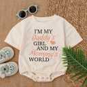 2Pcs Baby Girl Romper for Fathers Day, Daddys Girl & Mommys World Outfit, Bodysuit Short Sleeve Infant for 0-24 Months (Multicolor)