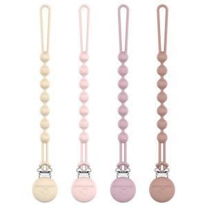 Cuddle Campus Silicone Pacifier Clip Holder with One Piece Design, Pack of 4 Soft Flexible Binky Clips with Texture for Baby Boy and Girl (0-6M) (Set 5)