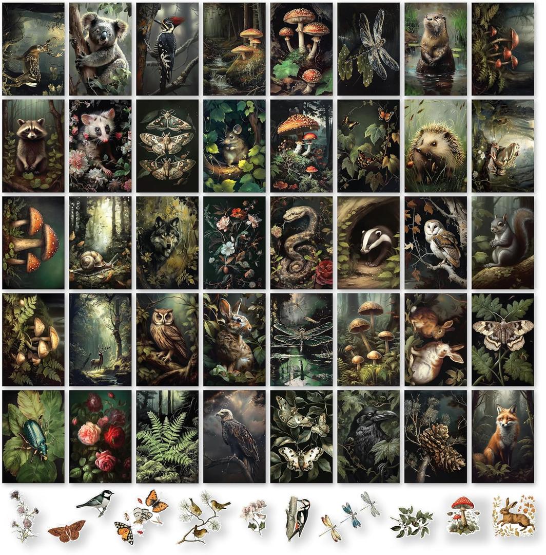 97 Decor Cottagecore Room Decor - 40 Pcs Cottagecore Wall Art, Vintage Botanical Nature Mushroom Poster for Bedroom