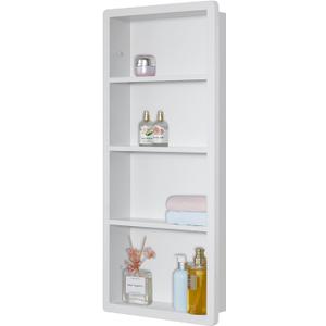 IDYLLOR Recessed Medicine Cabinet, 304 Stainless Steel Wall Niche Shower Shelf for Bathroom, Waterproof Rustproof Storage Organizer, 14" x 34", Matte White (No Mirror)