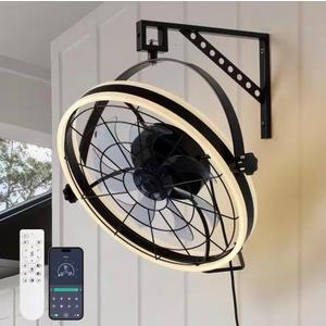 23.6 In. Smart Indoor Industrial Wall Mounted Fan Ceiling Fan with Double Side LED Light with Remote Included 