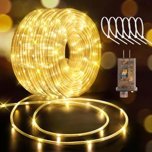 Hezbjiti LED Rope Lights 197FT Waterproof Rope Light 600 LED Flexible Tube Lights Plug in with 8 Modes for Garden Patio Bedroom Party Indoor Outdoor Decorations