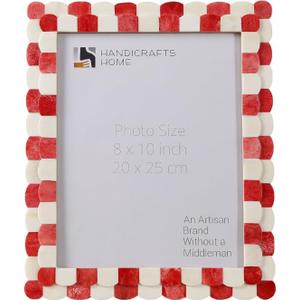 Handicrafts Home 8x10 Picture Frame Red & White, Scalloped Bone Inlay Photo Frame, Handmade Decorative Picture Frame for Wall or Tabletop, Coastal Modern Home Decor