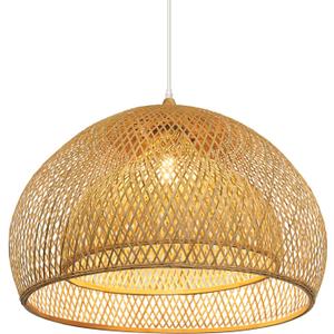 Arturesthome 23.6" Weaving Bamboo Pendant Light for Kitchen Island, Wicker Chandelier, Handmade Woven Hanging Ceiling Light Lampshade for Living Room Bedroom