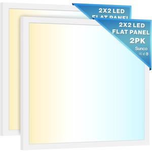 Sunco 2x2 LED Flat Panel Lights for Drop Ceiling, Troffer Replacement Light Fixture, 5200 LM, Selectable Features, 30W/35W/40W, 4000K/5000K/6000K, Dimmable (0-10V) ETL/DLC 2 Pack