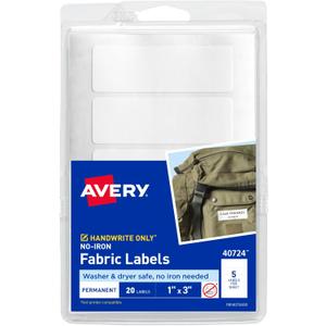 Avery No-Iron Fabric Labels, 1" x 3", Washer and Dryer-Safe Waterproof Labels, Non-Printable, 20 Total (