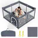 Grobeybees Baby Playpen with Mat, Playpen for Babies and Toddlers, Large Baby Play Pen with Pad, Playard with Bag, Indoor & Outdoor Play Pen, Sturdy Safety Play Yard with Soft Breathable Mesh (Grey)