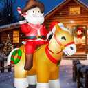 6x7FT Christmas Inflatables Cowboy Santa Riding Horse, Christmas Decoration Outdoor Built-in Bright LED Lights, Western-Style Christmas Blow Up Yard Decorations Blowups for New Year Xmas Holiday