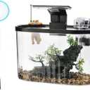 GarveeHome Fish Tank Aquarium, Smart Aquarium Starter Kits with Filter LED Light Silent Water Pump, Self Cleaning System High-Transparency Glass Decorate Water Plants and Sand (28*15*17cm)