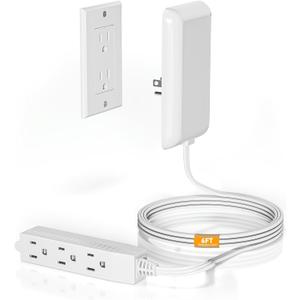 Flat Plug Extension Cord - 3 Outlets Power Strip with Detachable Ultra-Thin Outlet Cover, 6FT Cord, Universal Size, 13A 125V 1625W, ETL Listed, White - Ideal for Home, Office, Living Room (6FT)