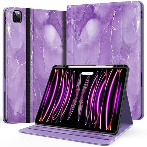 Zonefoker Case for New iPad Pro 12.9 inch 6th/5th/4th/3rd Generation 2022/2021/2020/2018, 12.9'' ipad Pro Leather Folio Protective Cover 6/5/4/3 Gen with Pencil Holder, Auto Wake/Sleep, Marble Purple