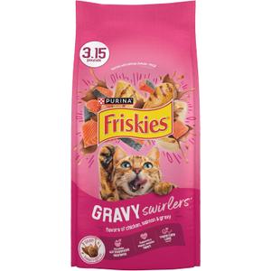 Purina Friskies Gravy Swirlers With Flavors of Chicken, Salmon and Gravy Dry Cat Food - 3.15 lb. Bag (EXP 11/01/27)