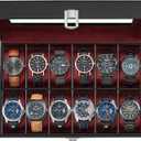 SONGMICS Watch Box, 12-Slot Watch Case with Large Glass Lid, Removable Watch Pillows, Watch Box Organizer, Gift for Loved Ones, Black Synthetic Leather, Wine Red Lining UJWB120R01